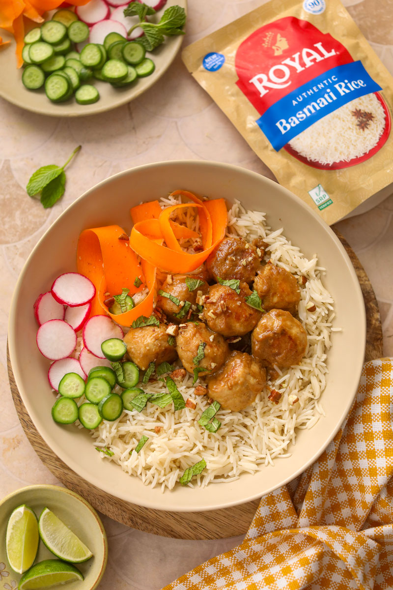 Honey-Dijon Chicken Meatballs & Basmati Rice