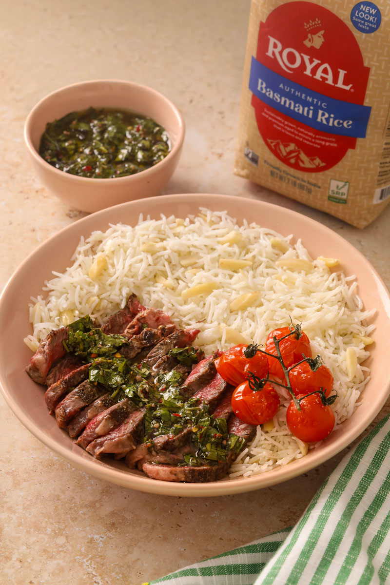 Chimichurri Steak with Almond Basmati Rice