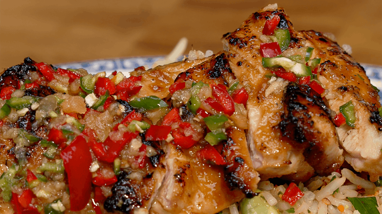 Charred Lemongrass Chicken with Edamame Rice