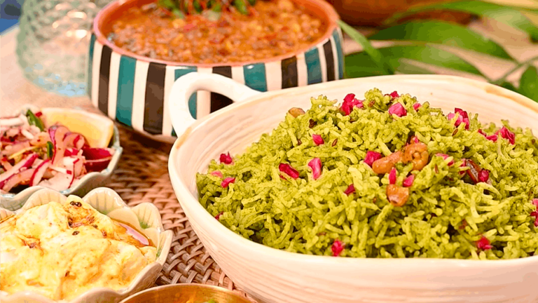 Cilantro Mint Pulao with Kwati Daal